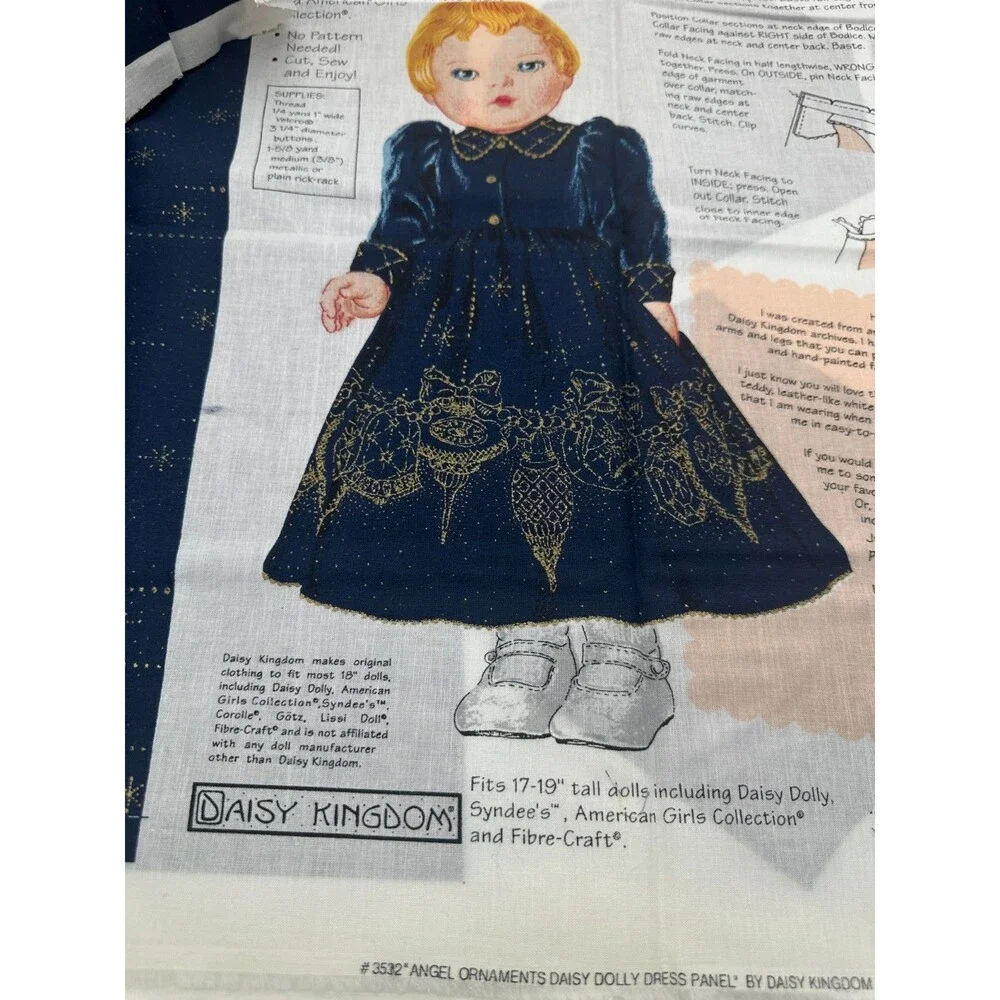 Daisy Kingdom Golden Ornaments Fabric cutout panel DOLL dress ca 1989 17